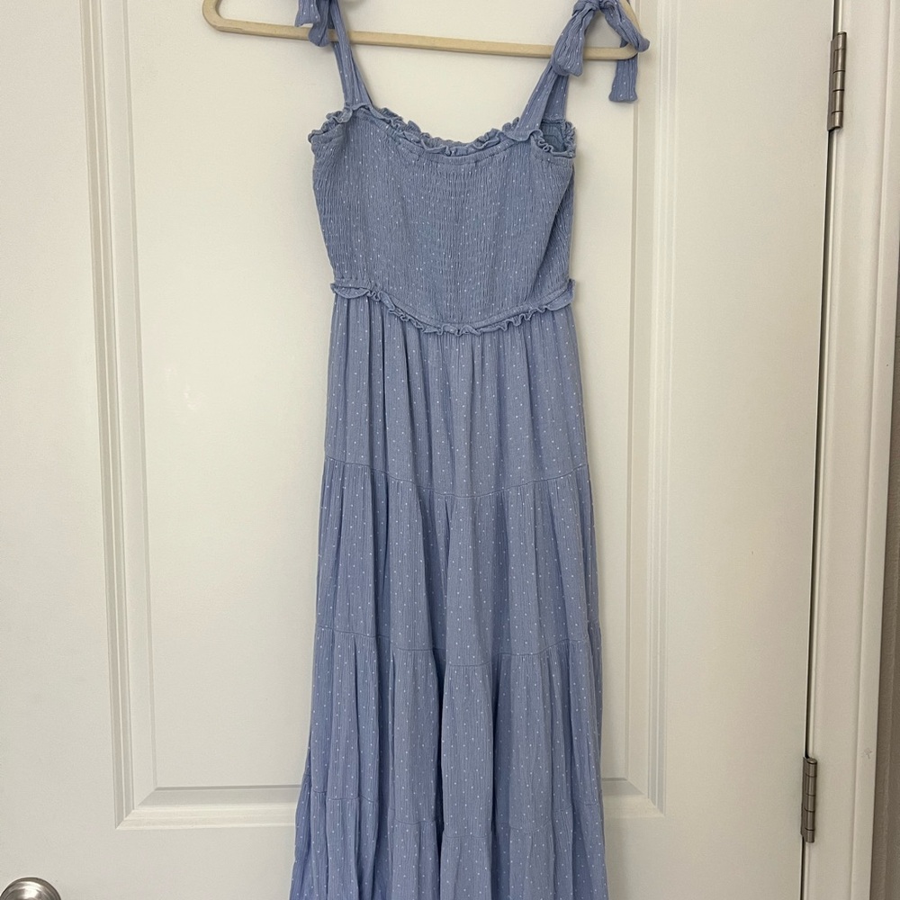 Smocked Tie-Shoulder Maxi Dress in Periwinkle